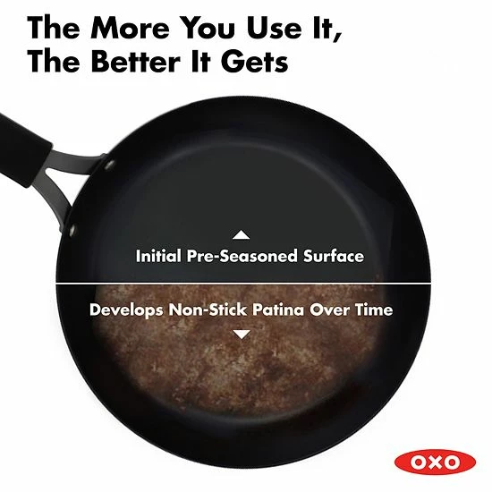 OXO Obsidian Pre-Seasoned Carbon Steel 12-in. Induction Wok Pan With Removable Silicone Handle Holder - Image 3