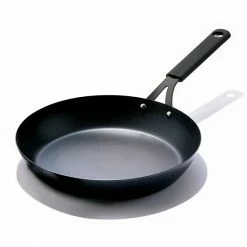OXO Obsidian Pre-Seasoned Carbon Steel 12-in. Induction Frypan With Removable Silicone Handle Holder