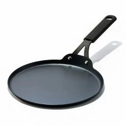 OXO Obsidian Pre-Seasoned Carbon Steel 10-in. Induction Crepe Pan With Removable Silicone Handle Holder